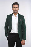 Blazer da uomo verde tinta unita con risvolto a punta e bottone singolo - Wessi