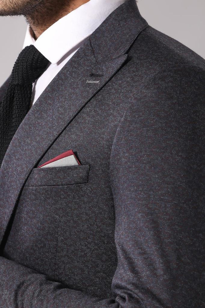 Single Button Double Vent Pointed Collar Navy Blue Blazer - Wessi