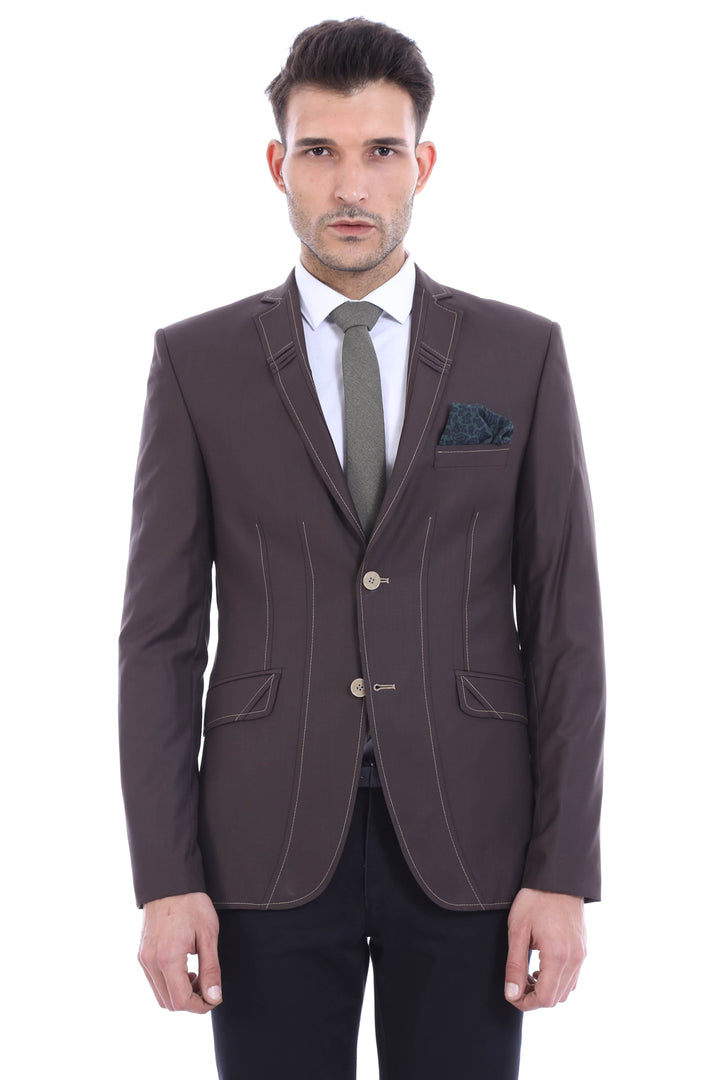 Chaqueta Marrón Bordada Puntada Botones Dobles-Wessi