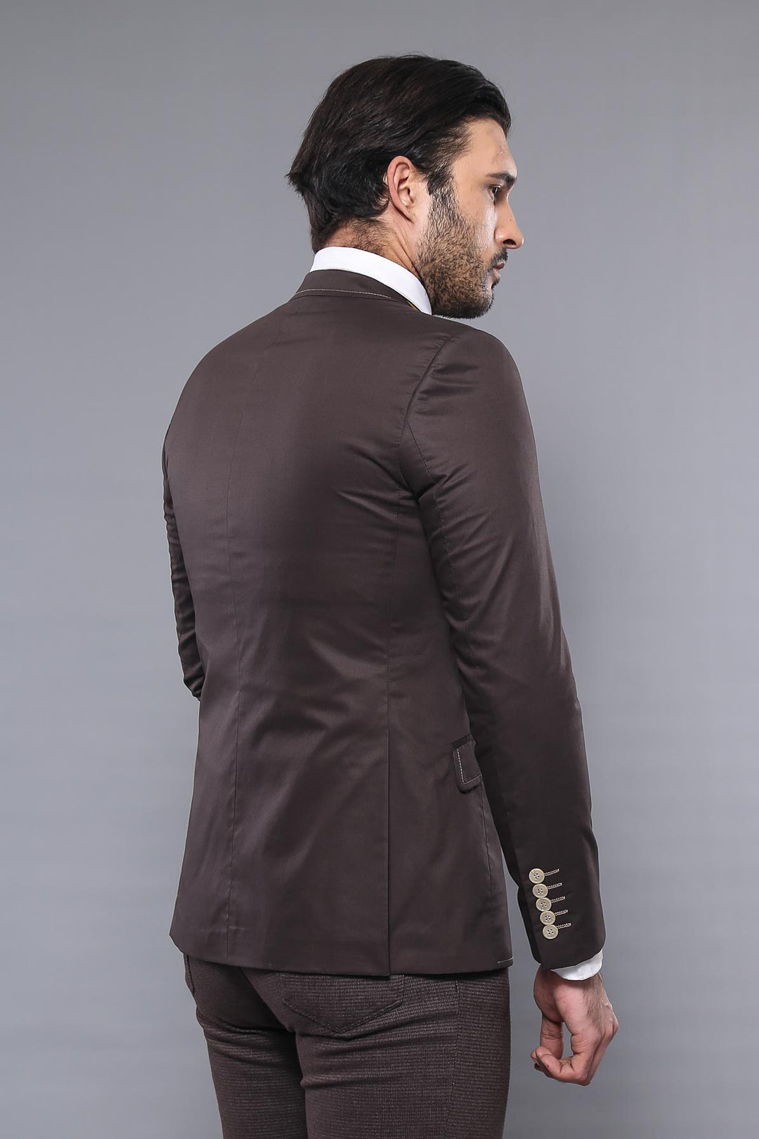 Chaqueta Marrón Bordada Puntada Botones Dobles-Wessi