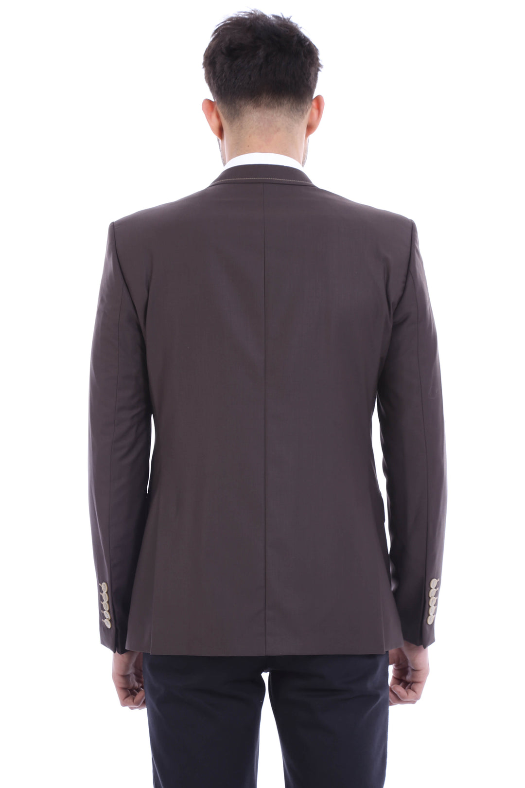 Chaqueta Marrón Bordada Puntada Botones Dobles-Wessi