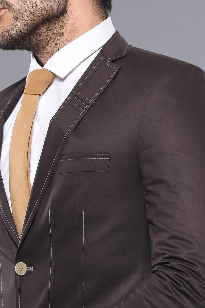 Chaqueta Marrón Bordada Puntada Botones Dobles-Wessi