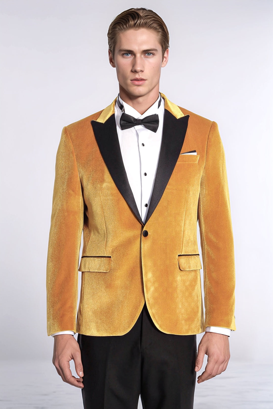 Velvet Slim Fit Yellow Men Prom Blazer and Trousers Combination Suit - Wessi