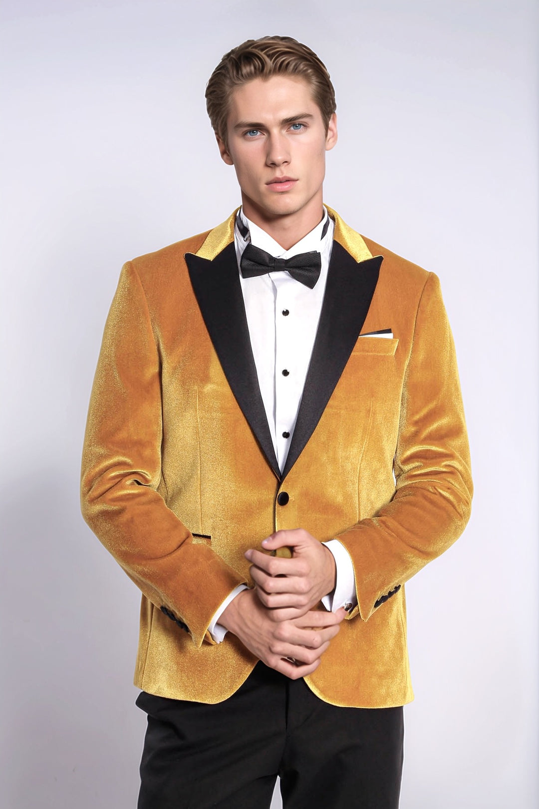 Velvet Slim Fit Yellow Men Prom Blazer and Trousers Combination Suit - Wessi