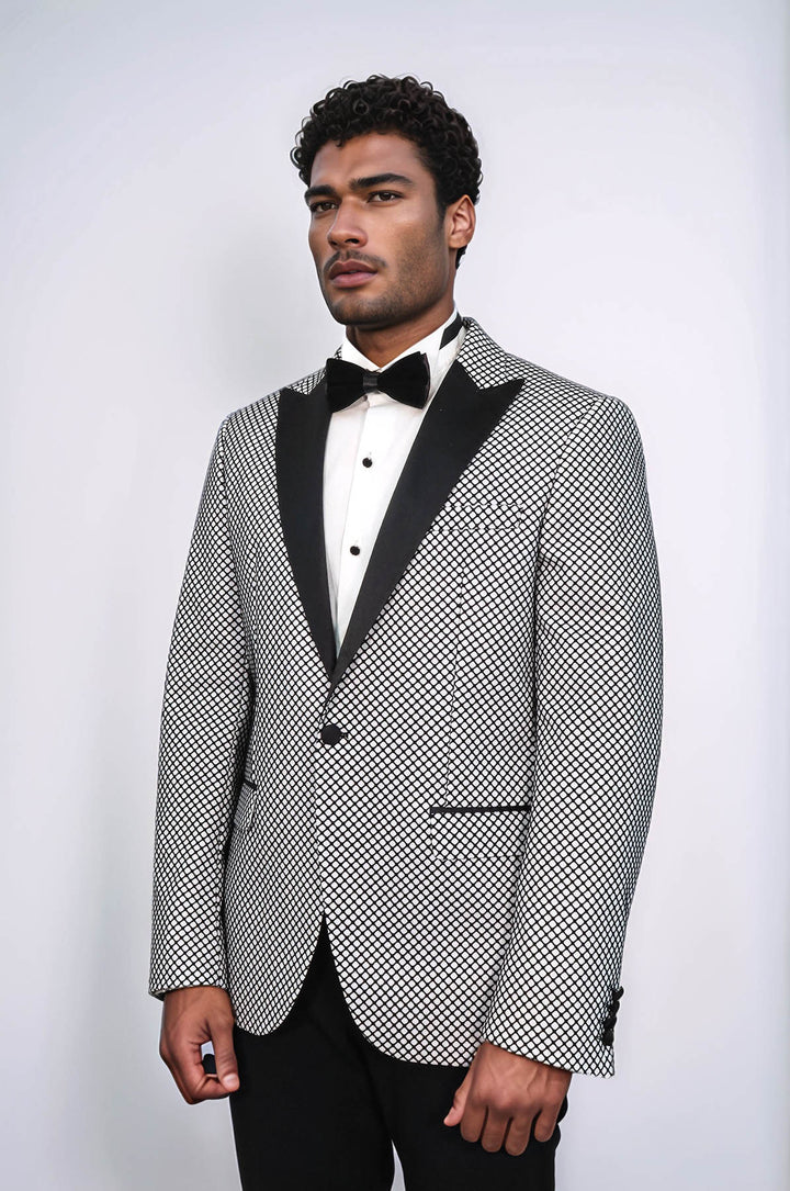 Черный мужской пиджак для выпускного с узором поверх белого - Wessi