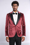 Blazer de bal pour hommes en velours bordeaux coupe slim Sparkle - Wessi