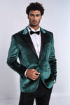 Blazer de bal pour hommes Sparkle Slim Fit en velours vert - Wessi