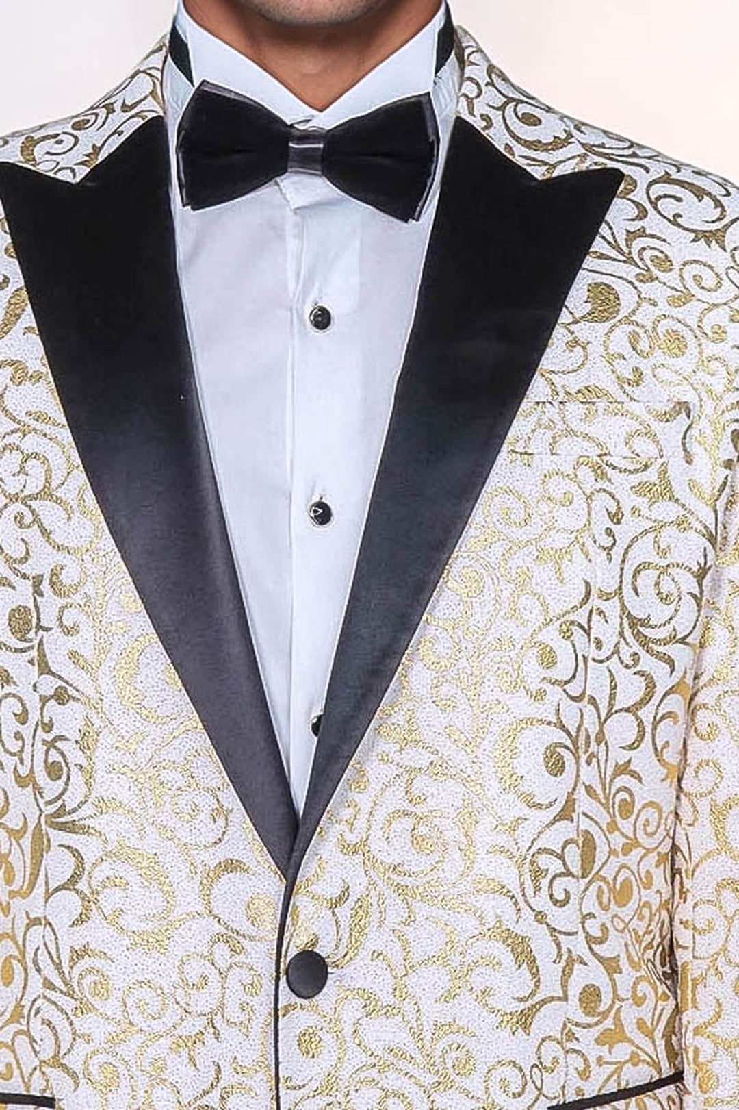 Blazer de graduación para hombre con estampado de volutas doradas sobre blanco - Wessi