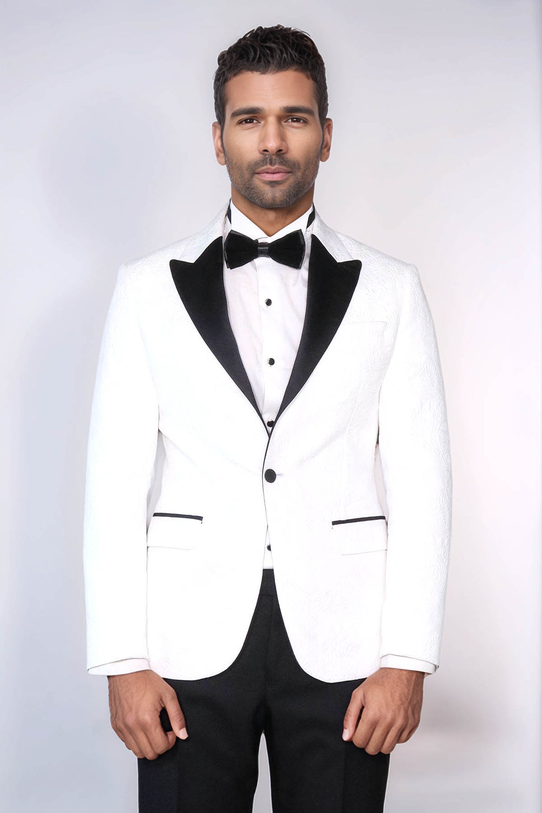 Black Giacca Tuxedo in Tessuto Testurizzato con Rever a Punta per Uomo Royal White - Wessi