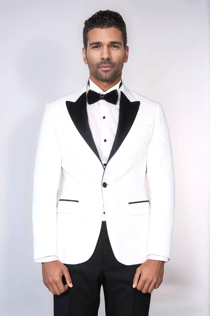 Black Giacca Tuxedo in Tessuto Testurizzato con Rever a Punta per Uomo Royal White - Wessi