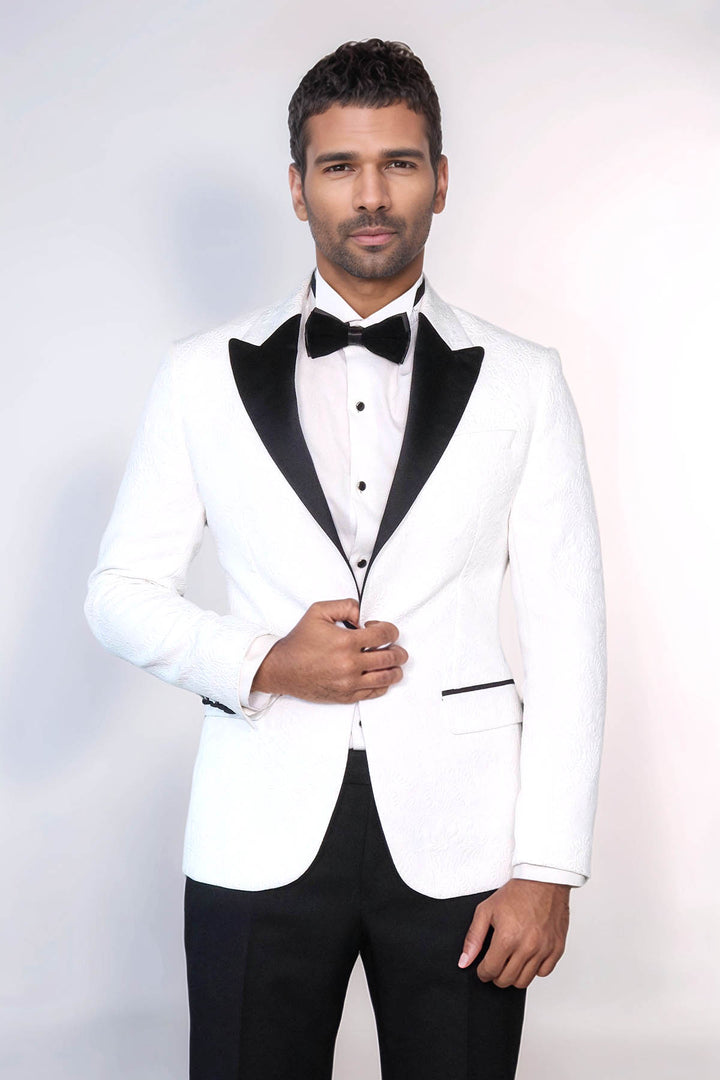 Black Giacca Tuxedo in Tessuto Testurizzato con Rever a Punta per Uomo Royal White - Wessi