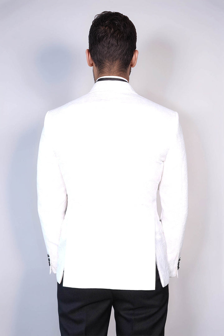 Black Giacca Tuxedo in Tessuto Testurizzato con Rever a Punta per Uomo Royal White - Wessi