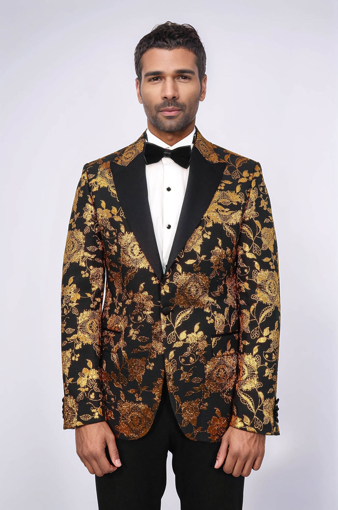 Blazer de graduación para hombre amarillo con estampado floral y corte slim - Wessi