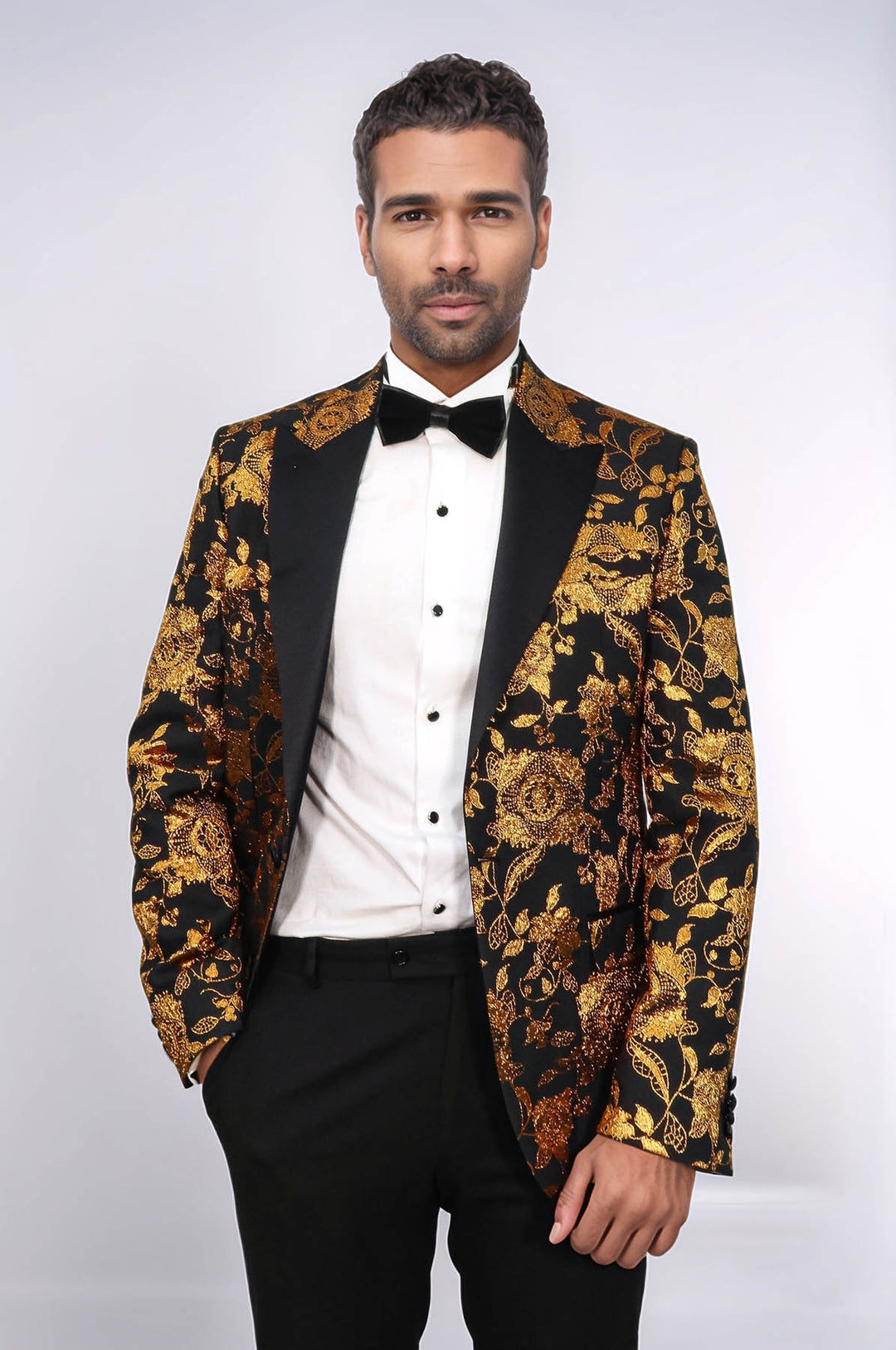 Blazer de graduación para hombre amarillo con estampado floral y corte slim - Wessi