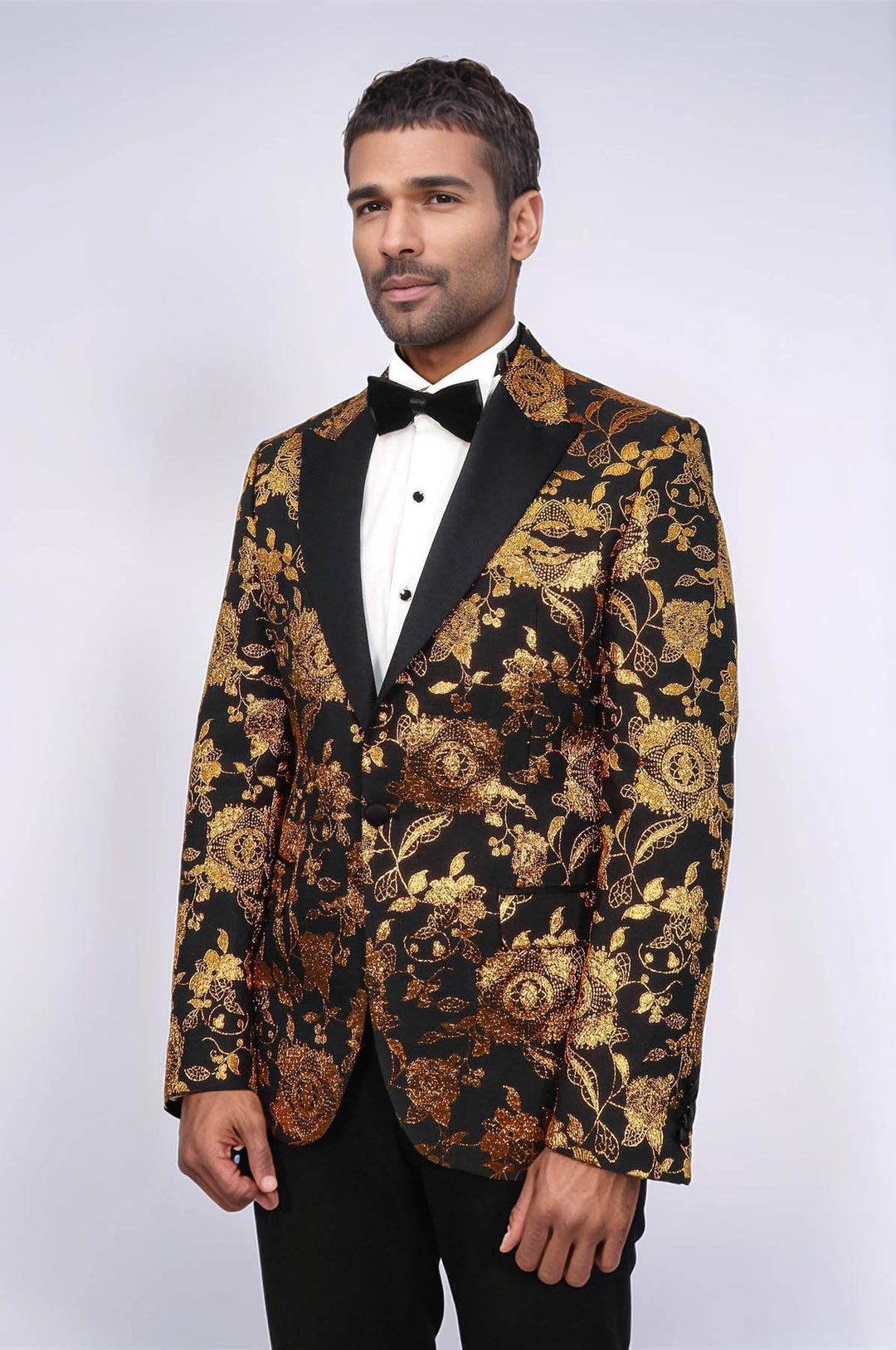Blazer de graduación para hombre amarillo con estampado floral y corte slim - Wessi