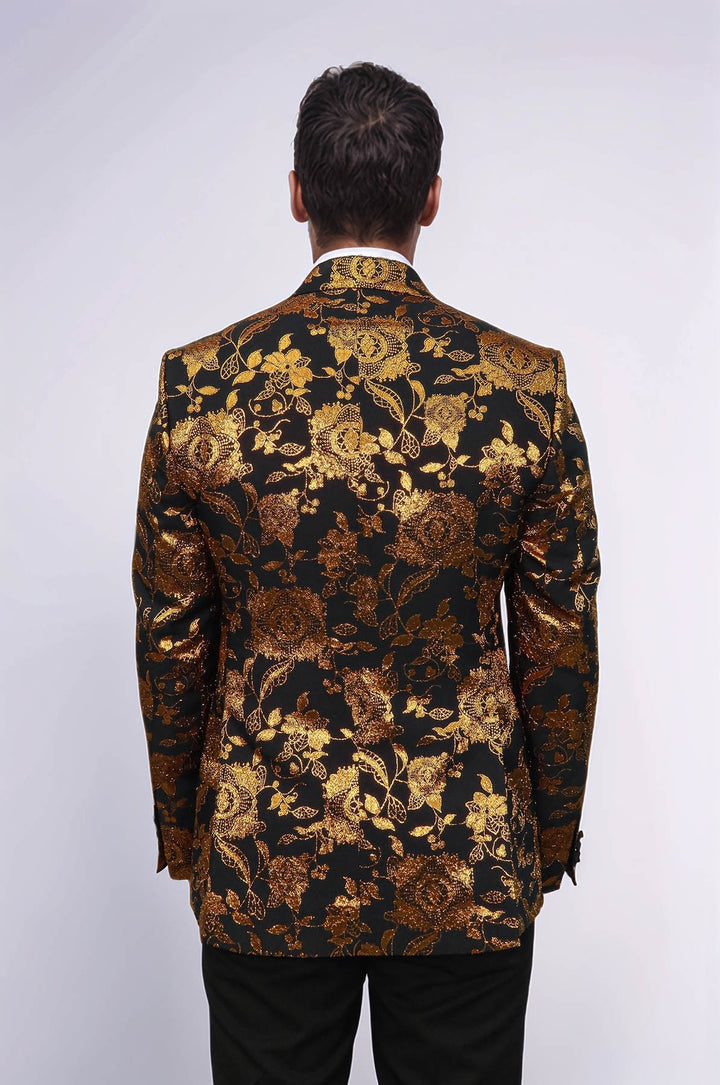 Blazer de graduación para hombre amarillo con estampado floral y corte slim - Wessi