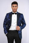 Blazer de bal bleu marine à revers en pointe à motifs floraux pour hommes - Wessi