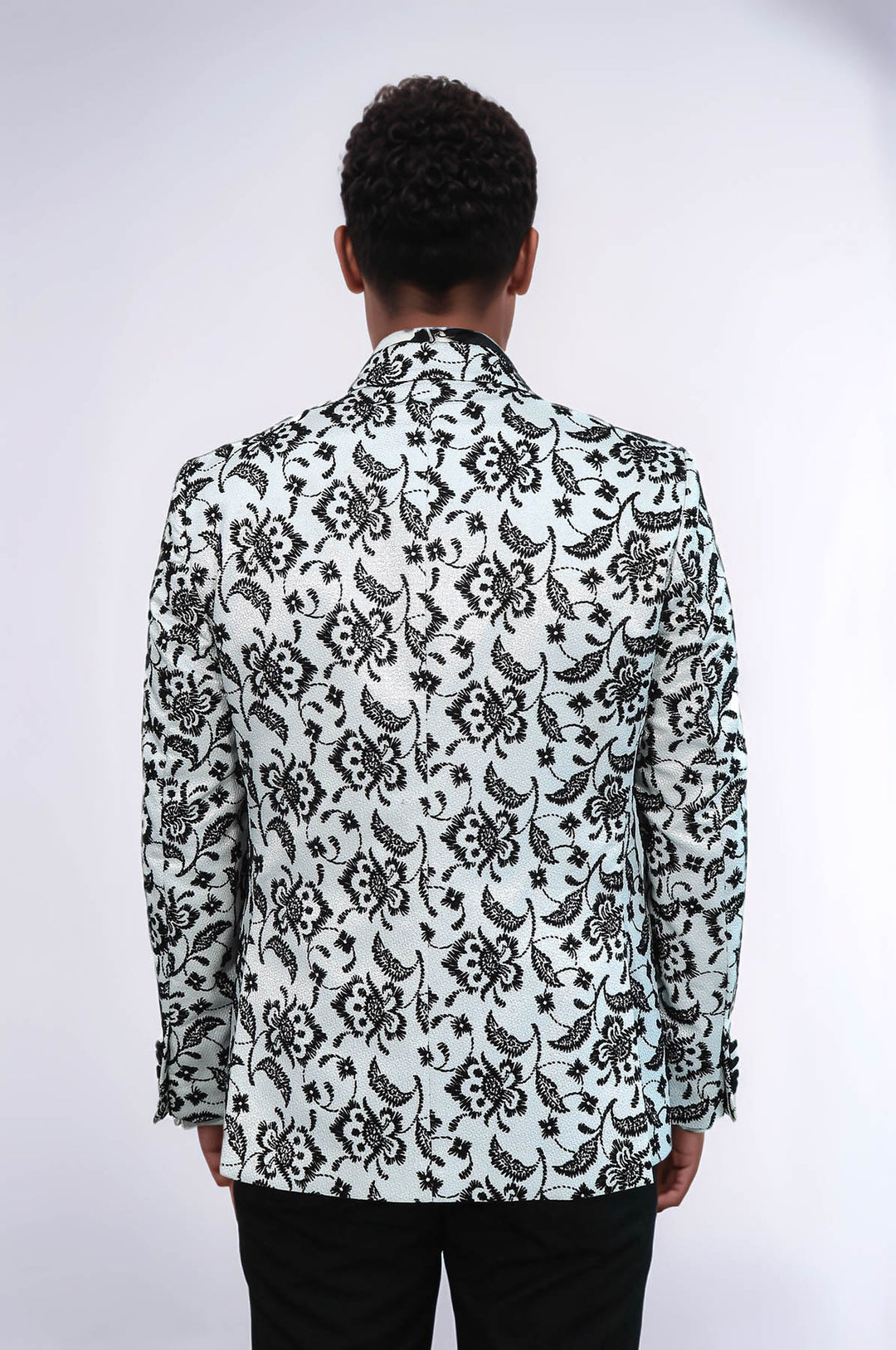 Blazer de bal blanc à revers en pointe à motifs floraux pour hommes - Wessi