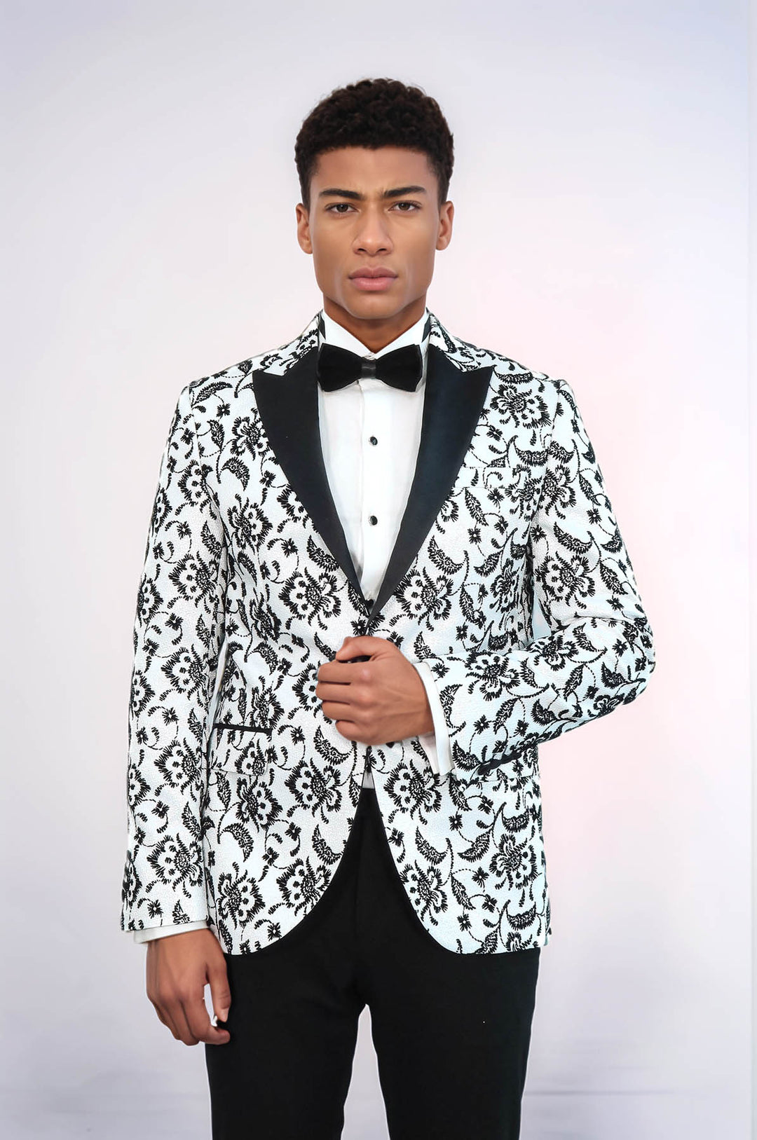 Blazer de bal blanc à revers en pointe à motifs floraux pour hommes - Wessi