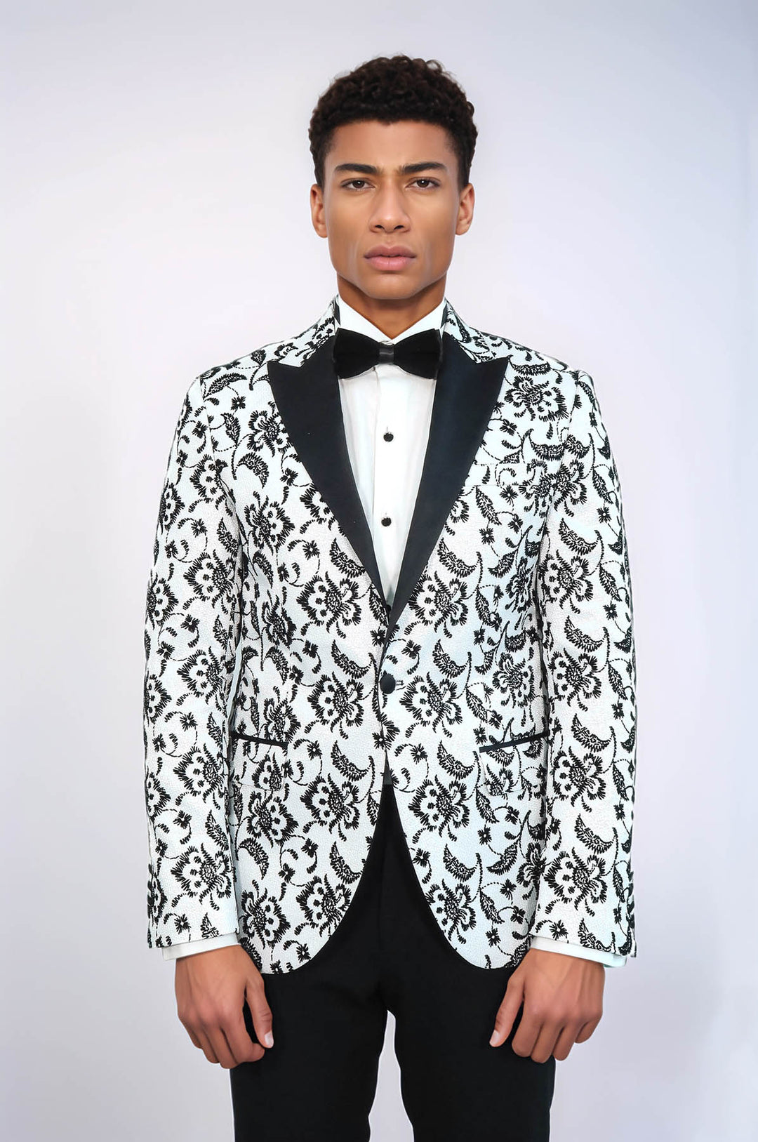 Blazer de bal blanc à revers en pointe à motifs floraux pour hommes - Wessi