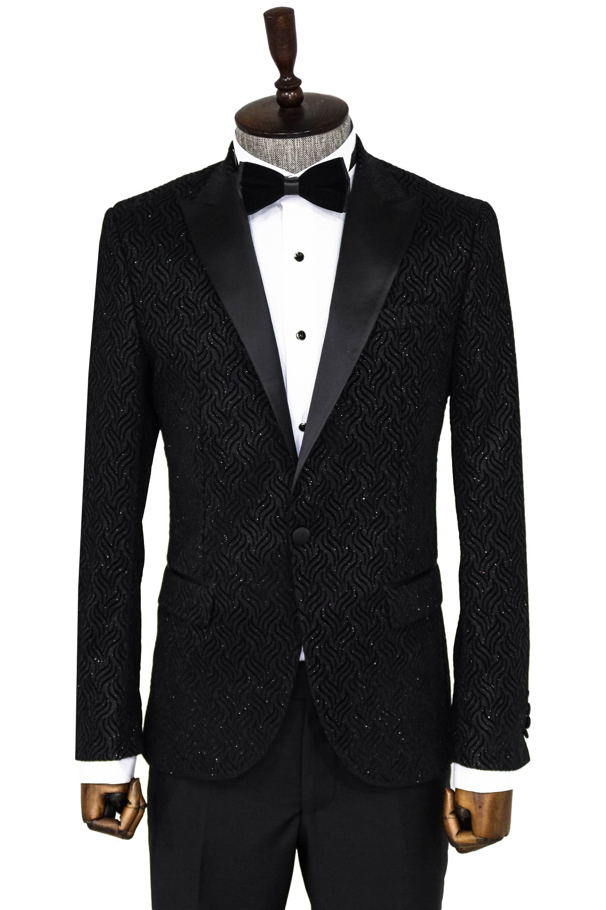 WSS Gold Rose Patterned Slim Fit Black Men Prom Blazer  - Long Beach main image 0