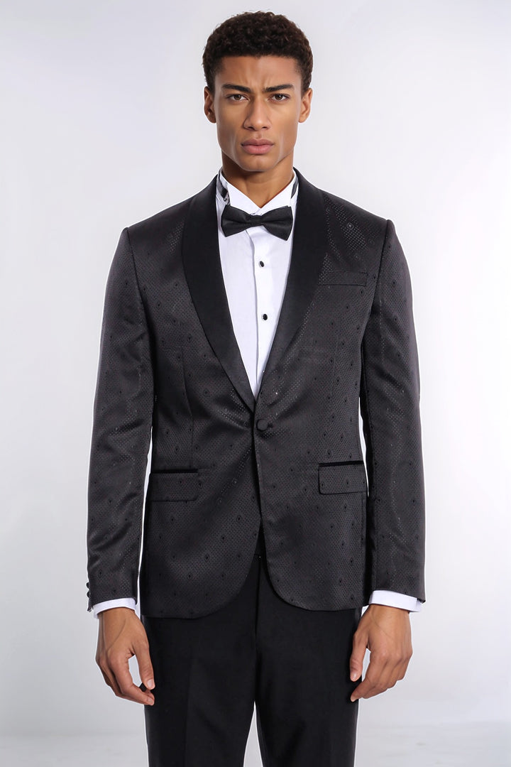 Blazer de bal homme noir coupe slim à motifs de points - Wessi