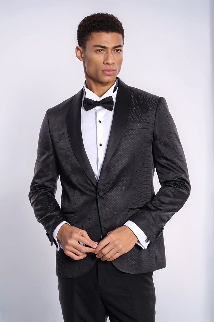 Blazer de bal homme noir coupe slim à motifs de points - Wessi