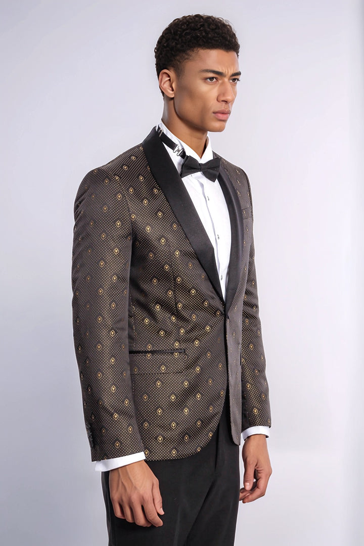 Blazer de smoking pour hommes noirs à motif de points dorés à revers châle - Wessi