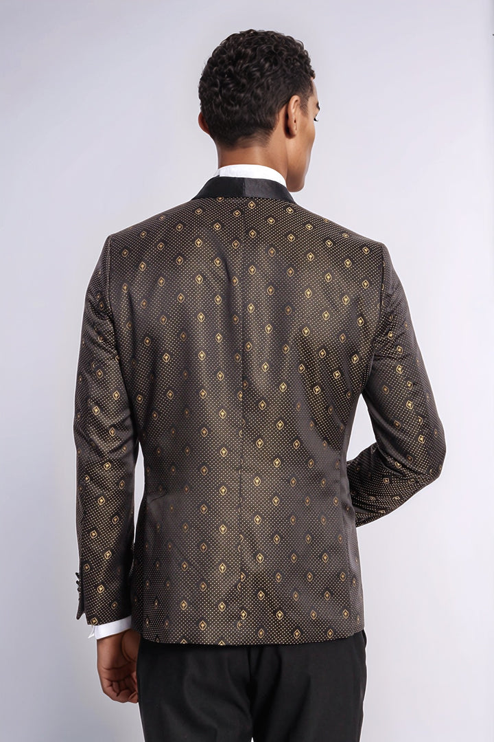 Blazer de smoking pour hommes noirs à motif de points dorés à revers châle - Wessi