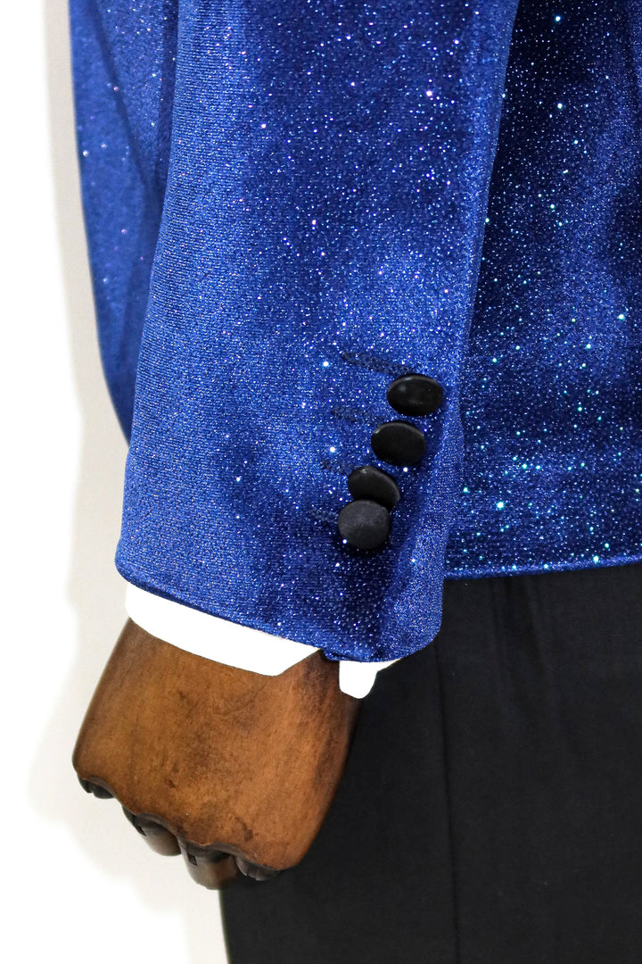 Blazer De Fiesta Hombre Terciopelo Sax Azul Con Cuello Chal - Wessi
