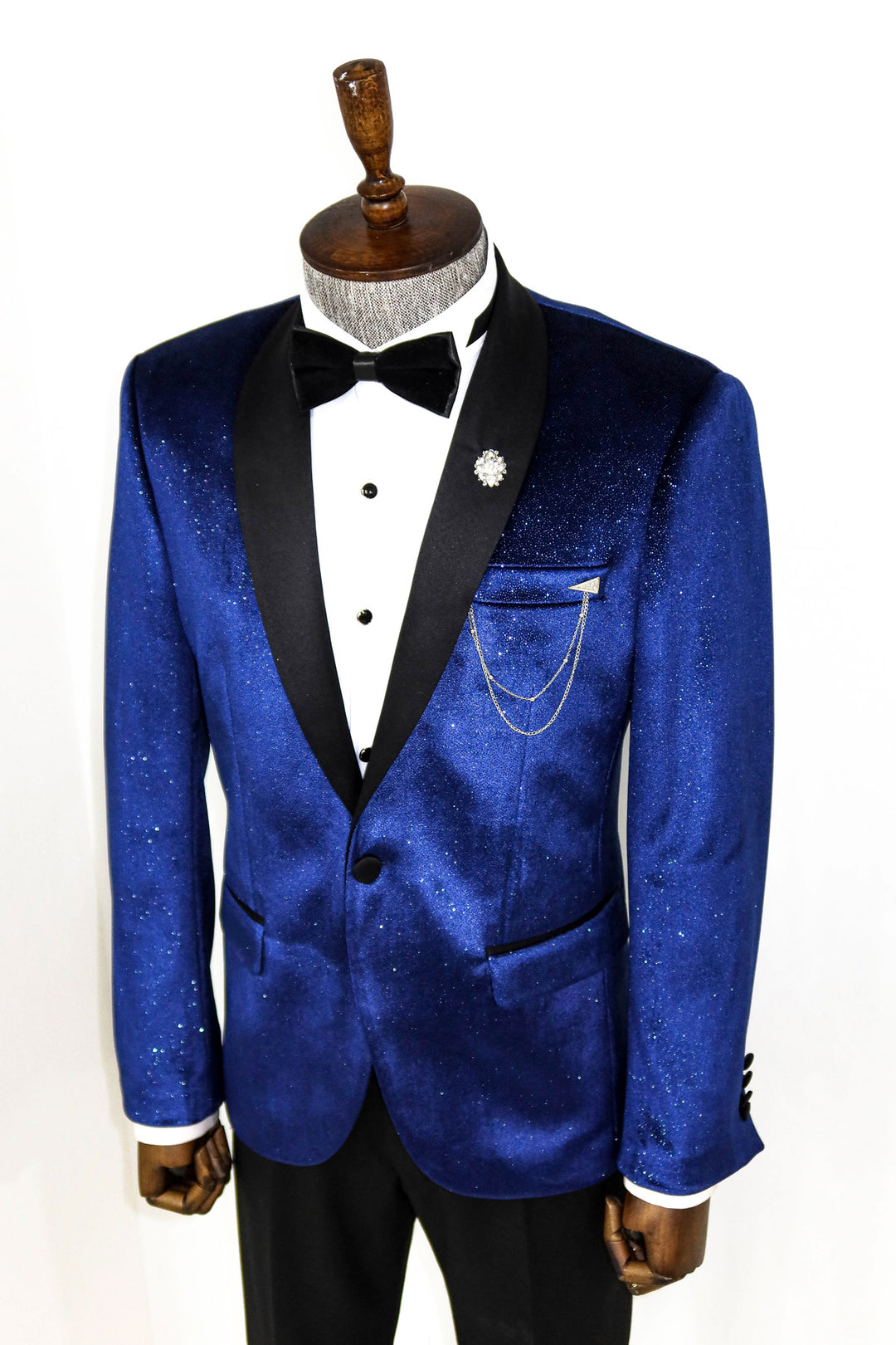 Blazer De Fiesta Hombre Terciopelo Sax Azul Con Cuello Chal - Wessi