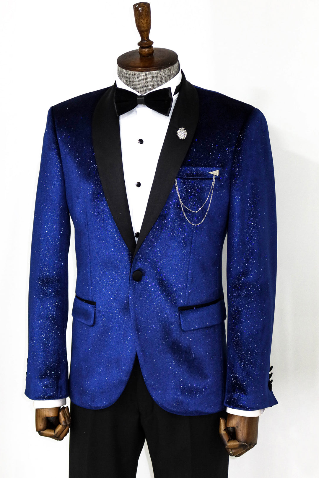 Blazer De Fiesta Hombre Terciopelo Sax Azul Con Cuello Chal - Wessi