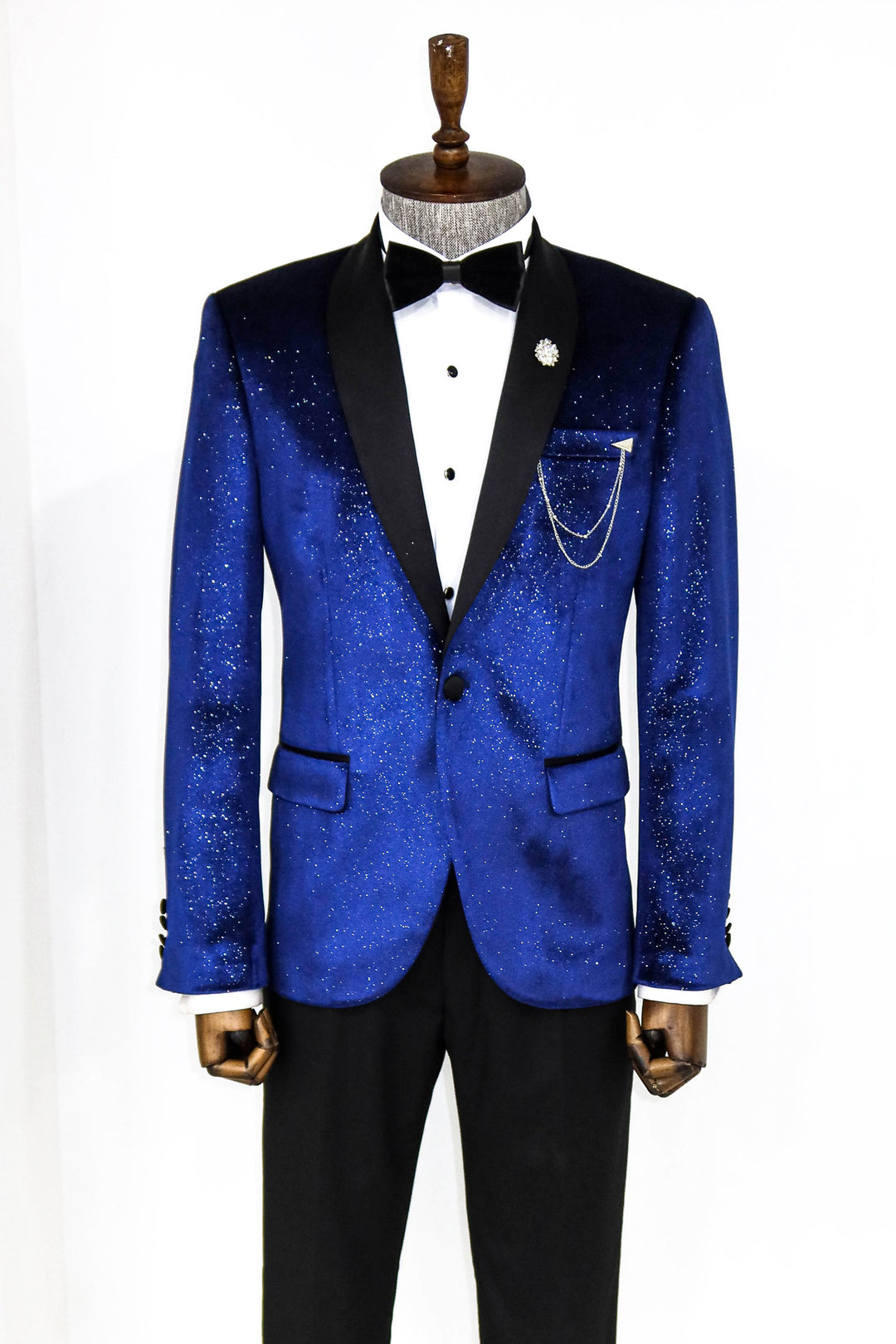 Blazer De Fiesta Hombre Terciopelo Sax Azul Con Cuello Chal - Wessi
