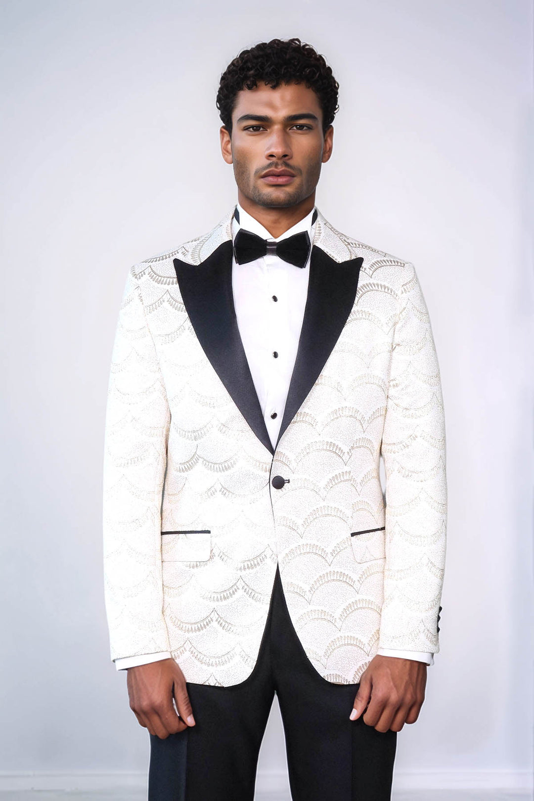 Patterned Slim Fit White Men Dinner Jacket - Wessi
