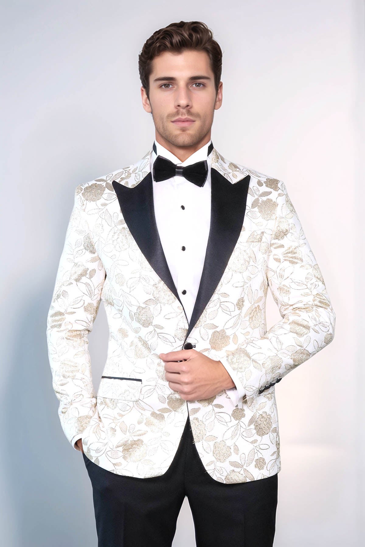Floral Patterned White Men Tuxedo Blazer | Wessi – Wessi 
