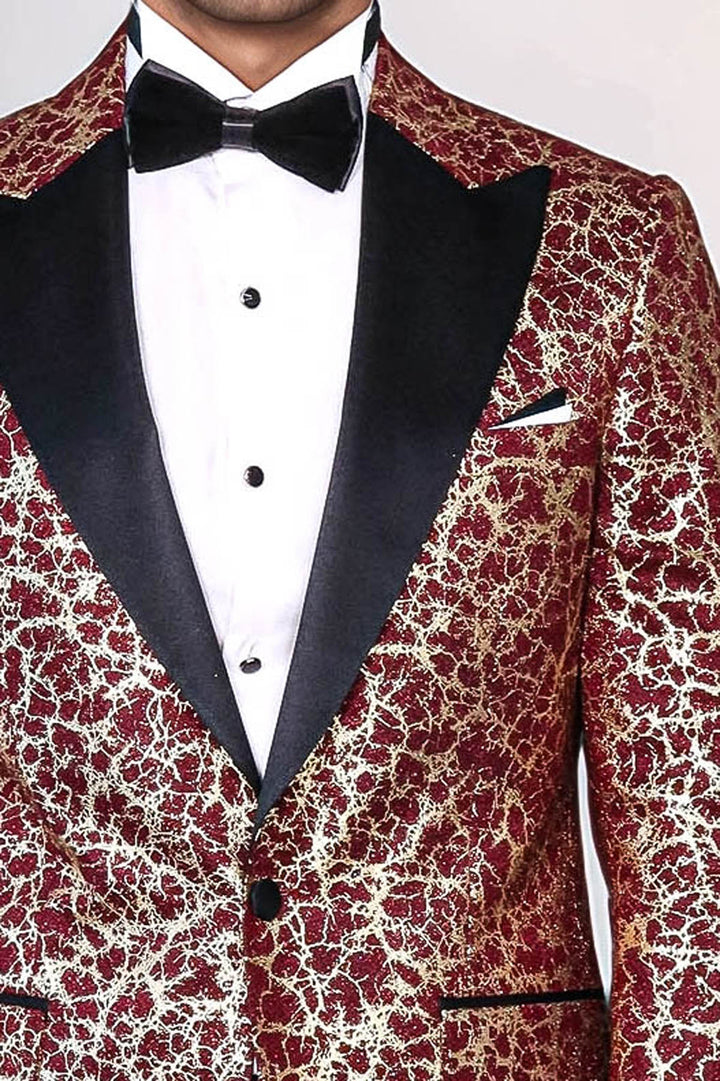 Blazer de bal pour hommes bordeaux à revers en pointe à motif racine - Wessi