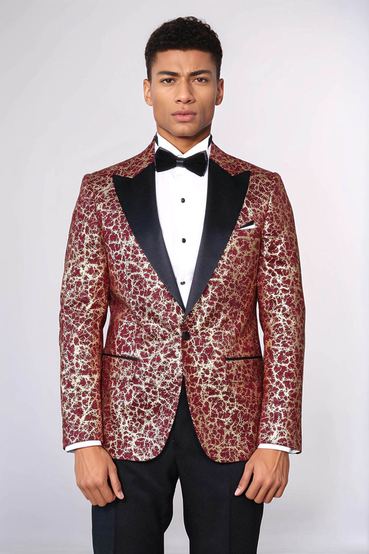 Blazer de bal pour hommes bordeaux à revers en pointe à motif racine - Wessi