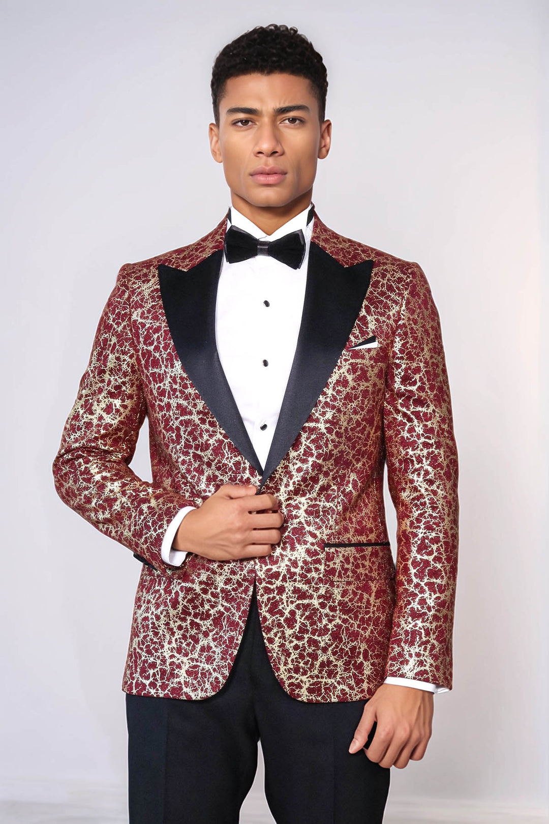Blazer de bal pour hommes bordeaux à revers en pointe à motif racine - Wessi