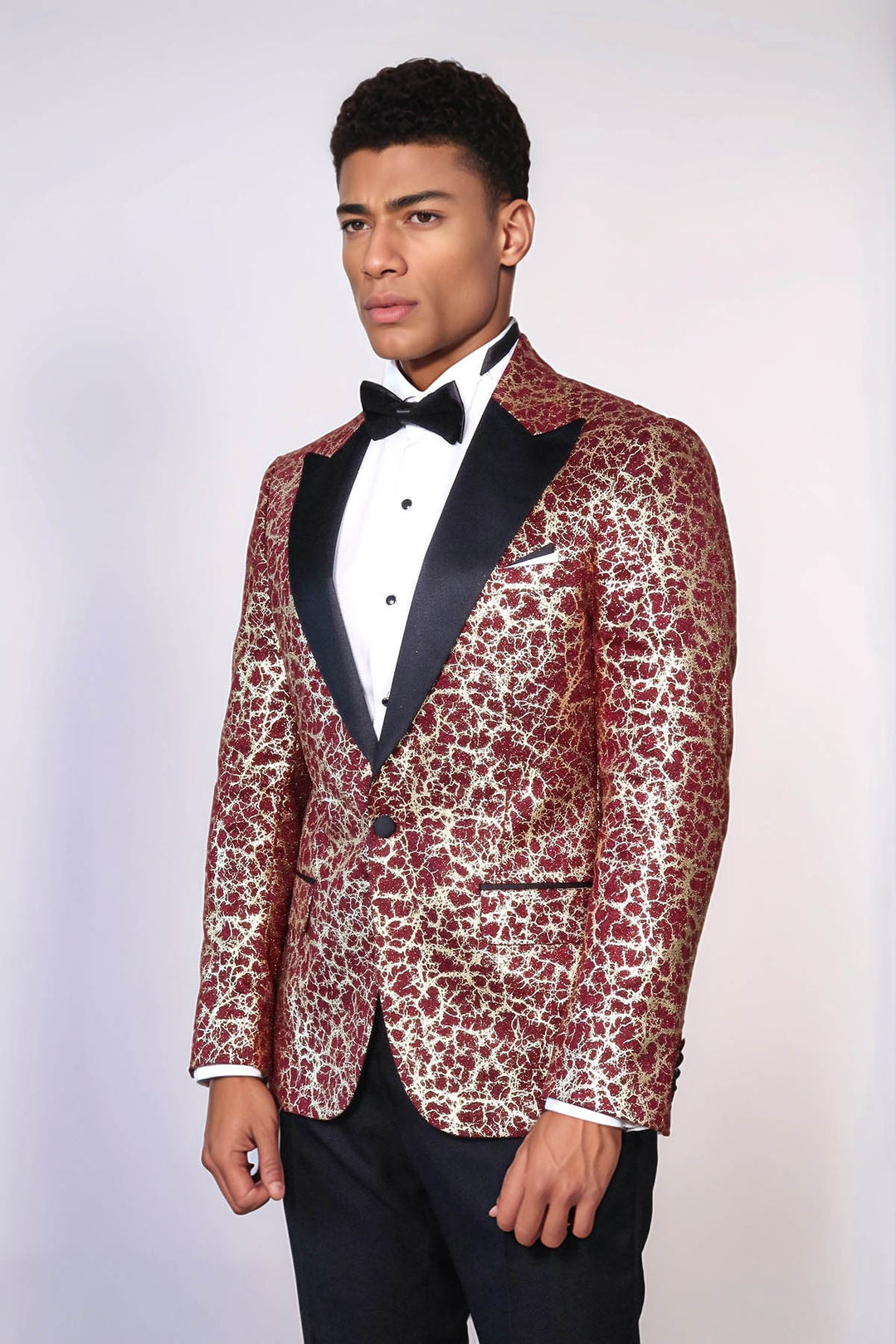 Blazer de bal pour hommes bordeaux à revers en pointe à motif racine - Wessi