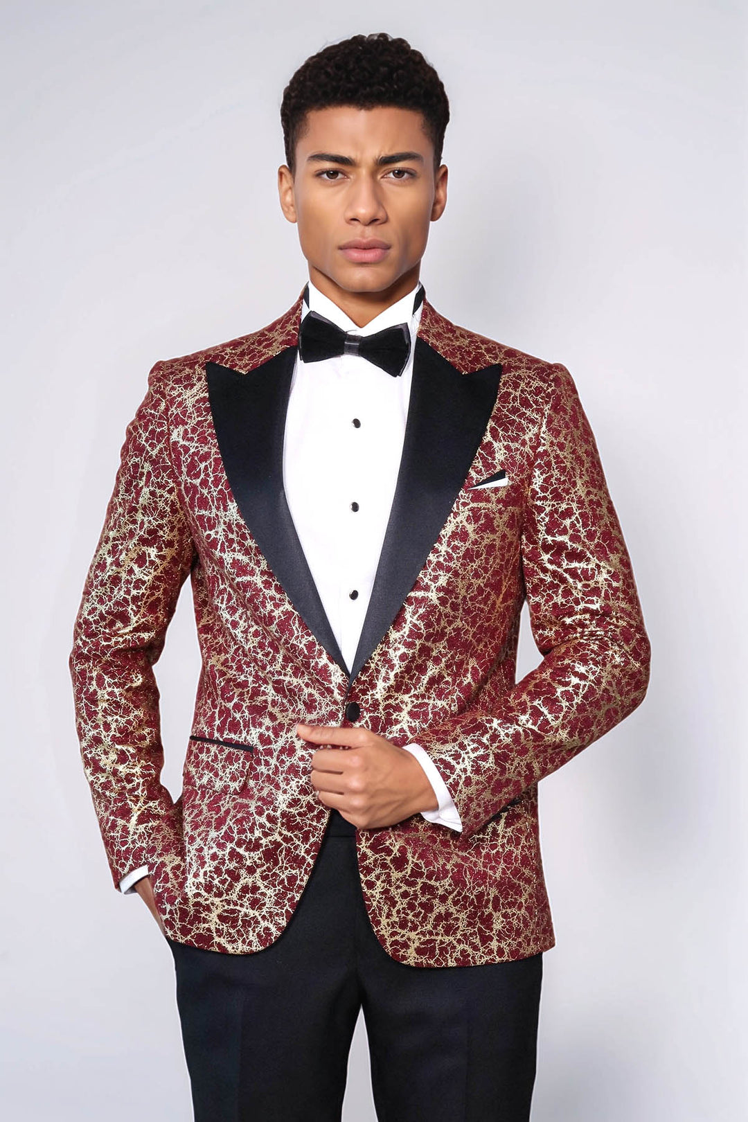 Blazer de bal pour hommes bordeaux à revers en pointe à motif racine - Wessi