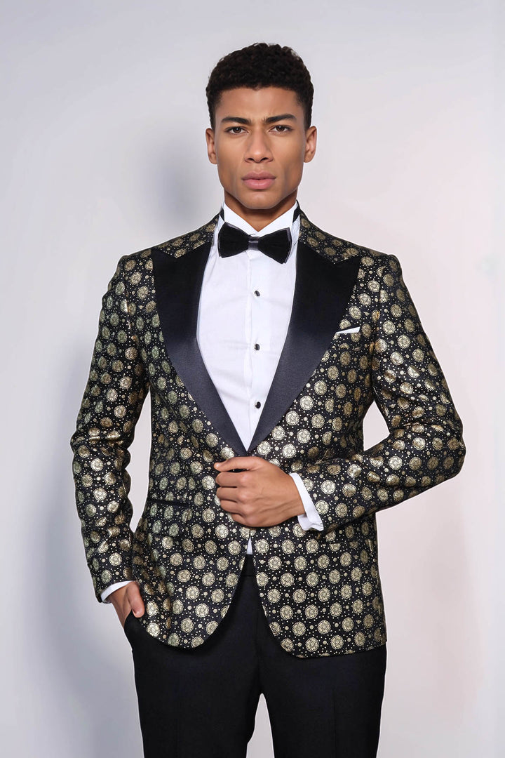Blazer de bal noir à motif floral et revers en pointe pour hommes - Wessi