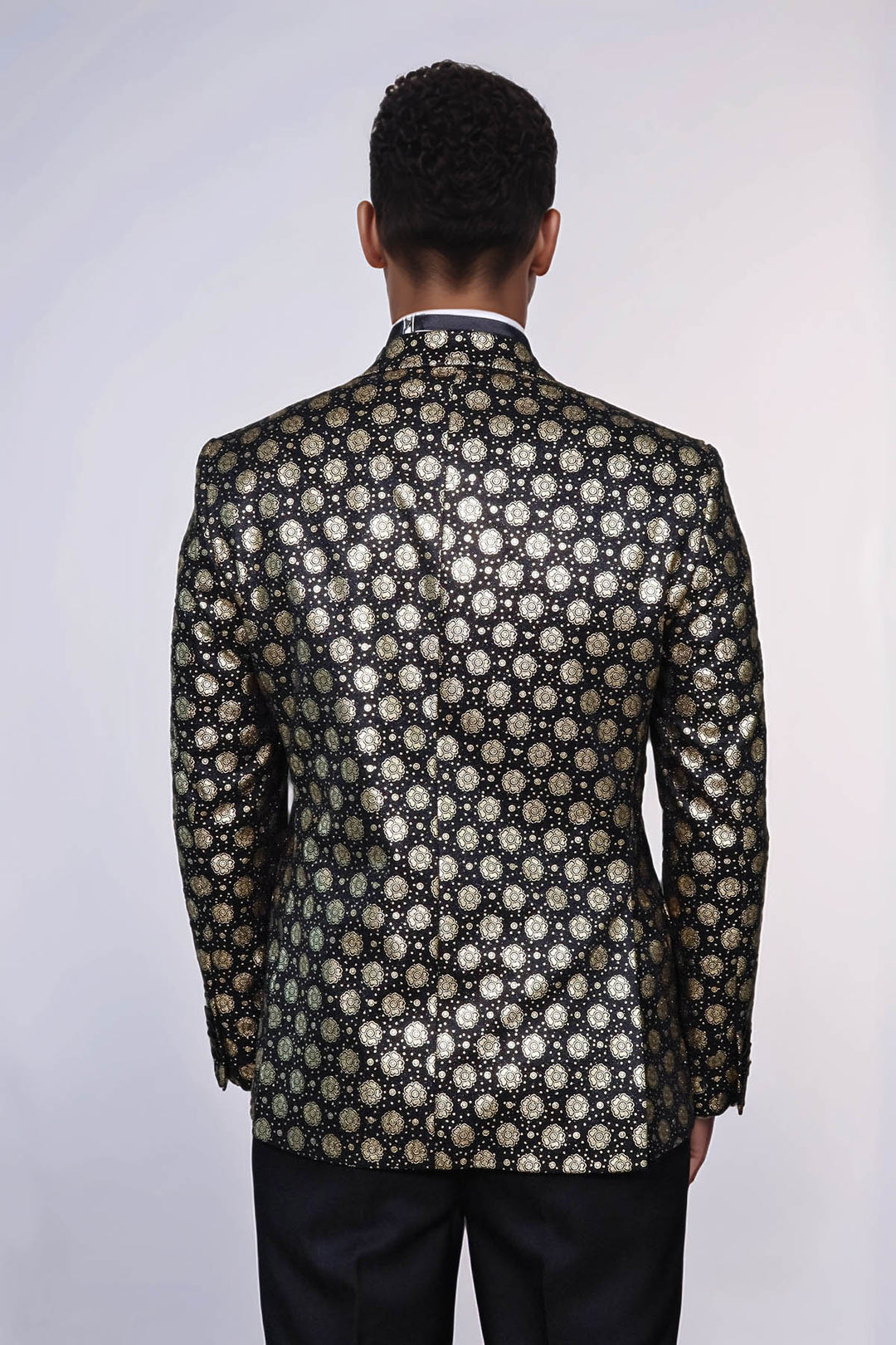 Blazer de bal noir à motif floral et revers en pointe pour hommes - Wessi