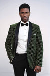 Blazer de fiesta para hombre verde oscuro con estampado de lunares y corte slim - Wessi