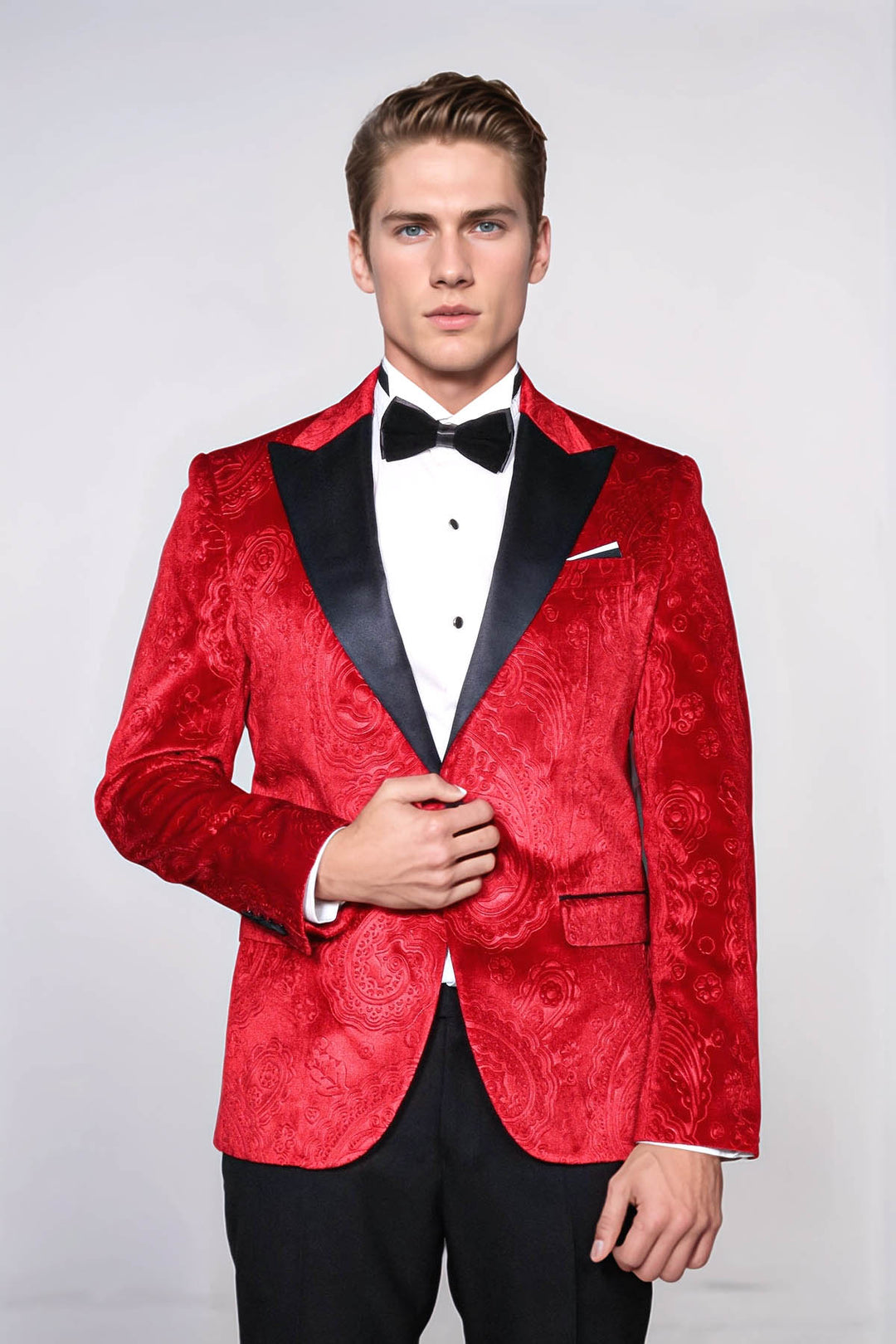 Blazer da ballo da uomo in velluto bordeaux con motivo floreale - Wessi