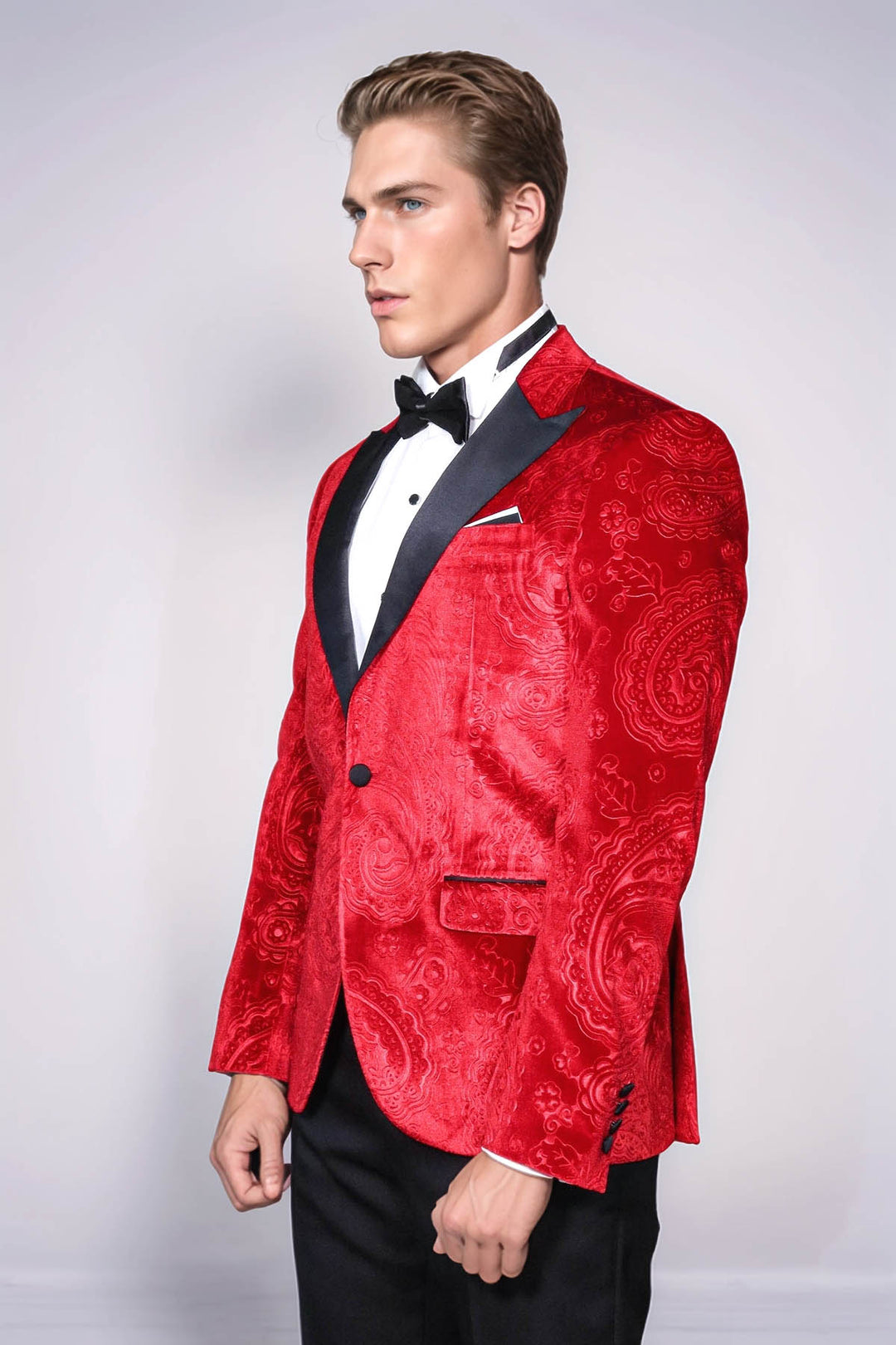 Blazer da ballo da uomo in velluto bordeaux con motivo floreale - Wessi