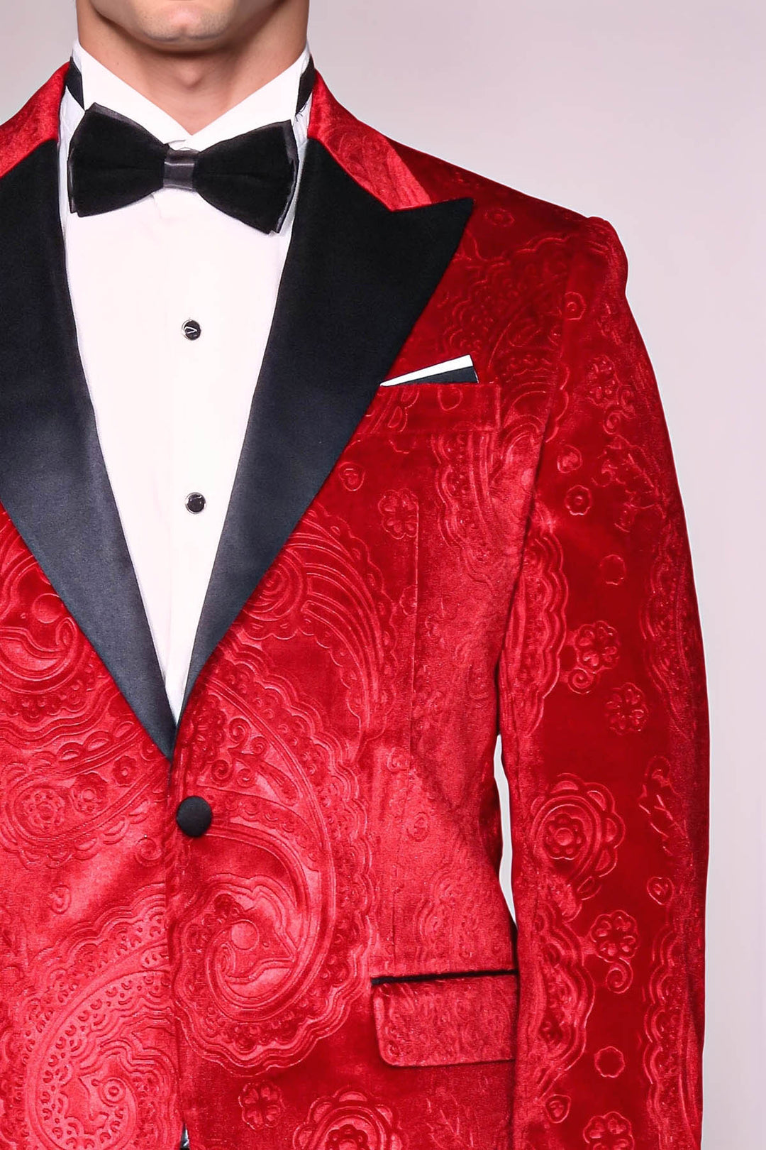 Blazer da ballo da uomo in velluto bordeaux con motivo floreale - Wessi