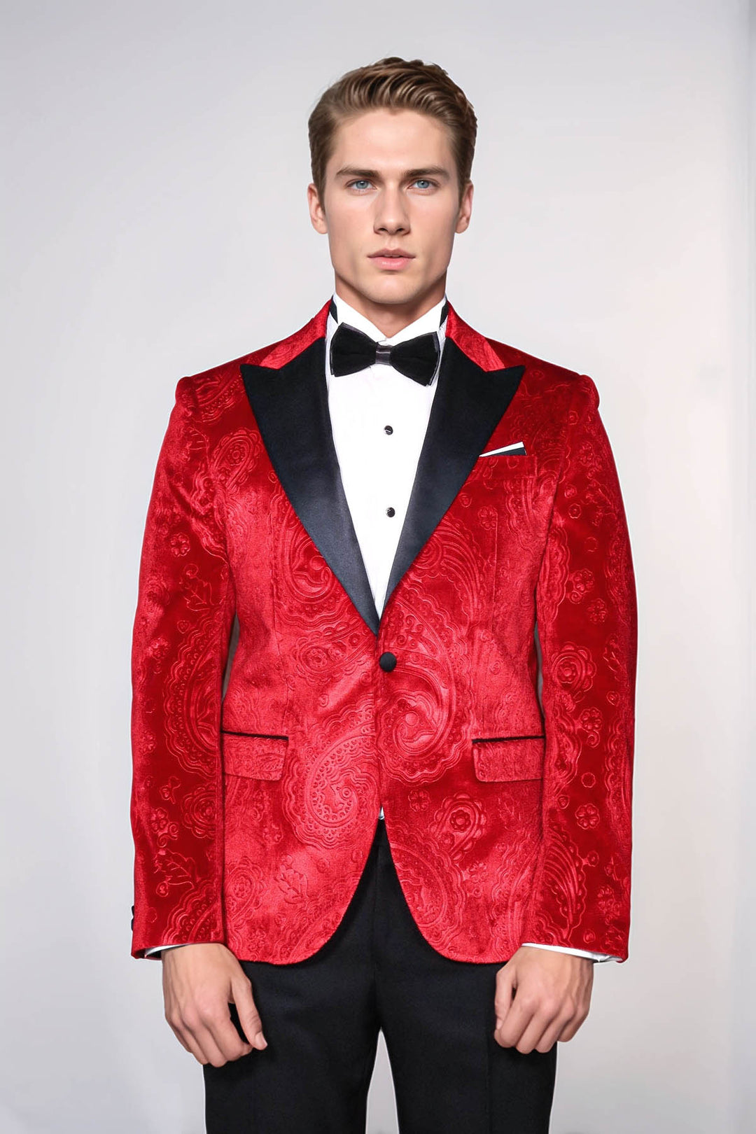 Blazer da ballo da uomo in velluto bordeaux con motivo floreale - Wessi