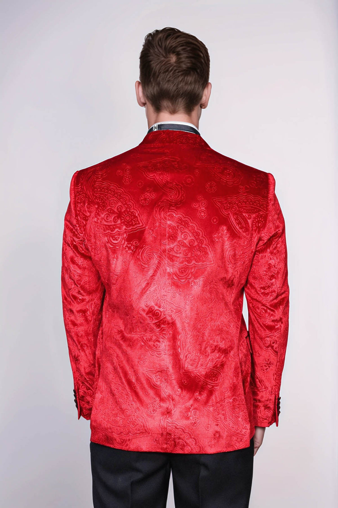 Blazer da ballo da uomo in velluto bordeaux con motivo floreale - Wessi