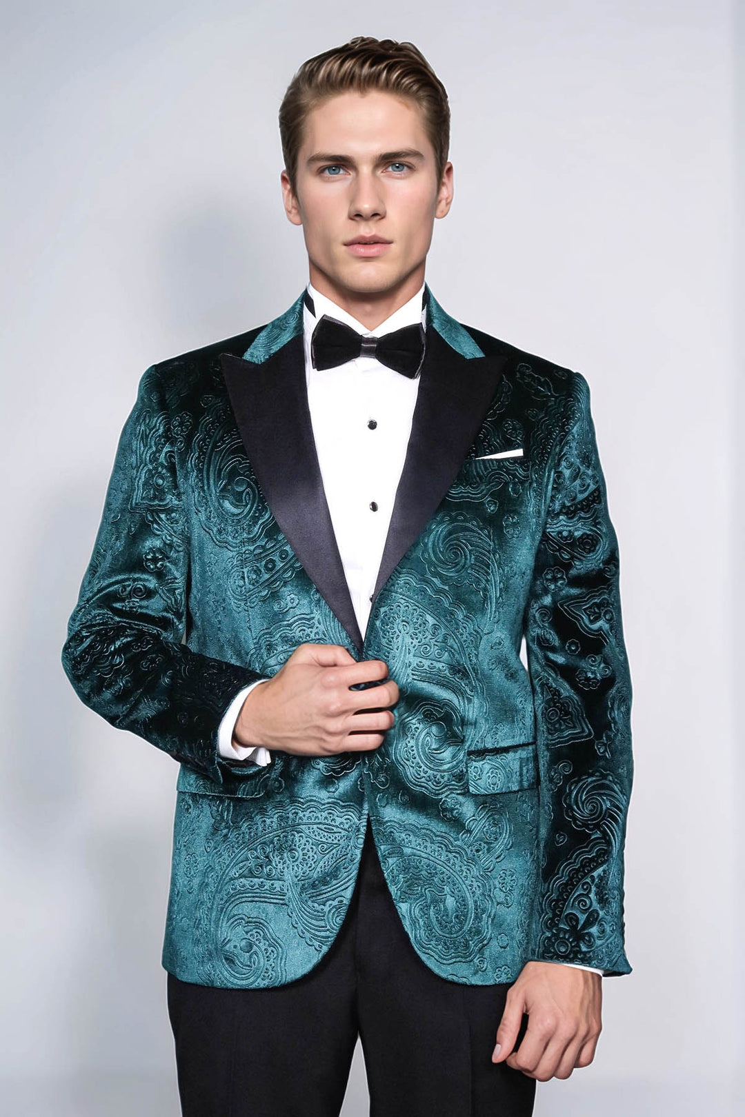 Blazer de bal homme vert en velours à motifs floraux - Wessi