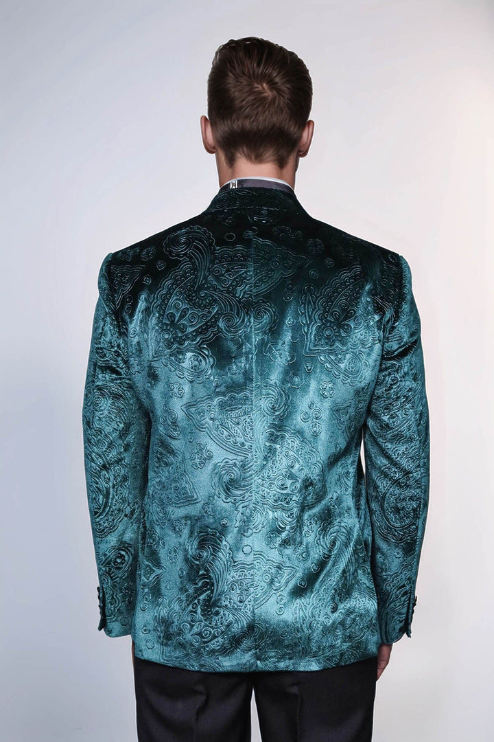 Blazer de bal homme vert en velours à motifs floraux - Wessi